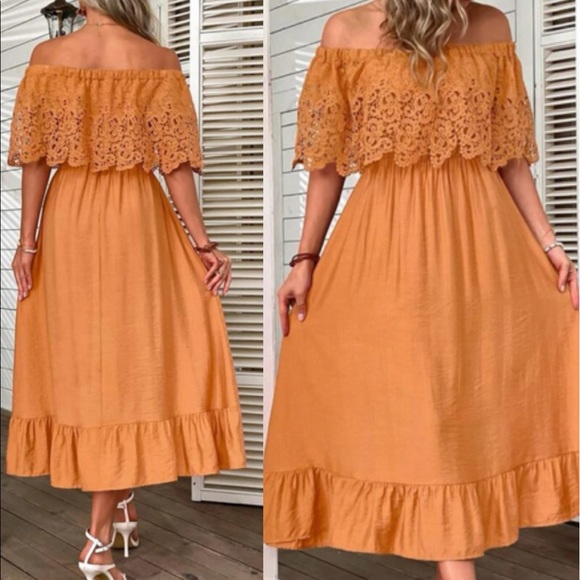 Boho lace detail off shoulder dress - Picture 3 of 8